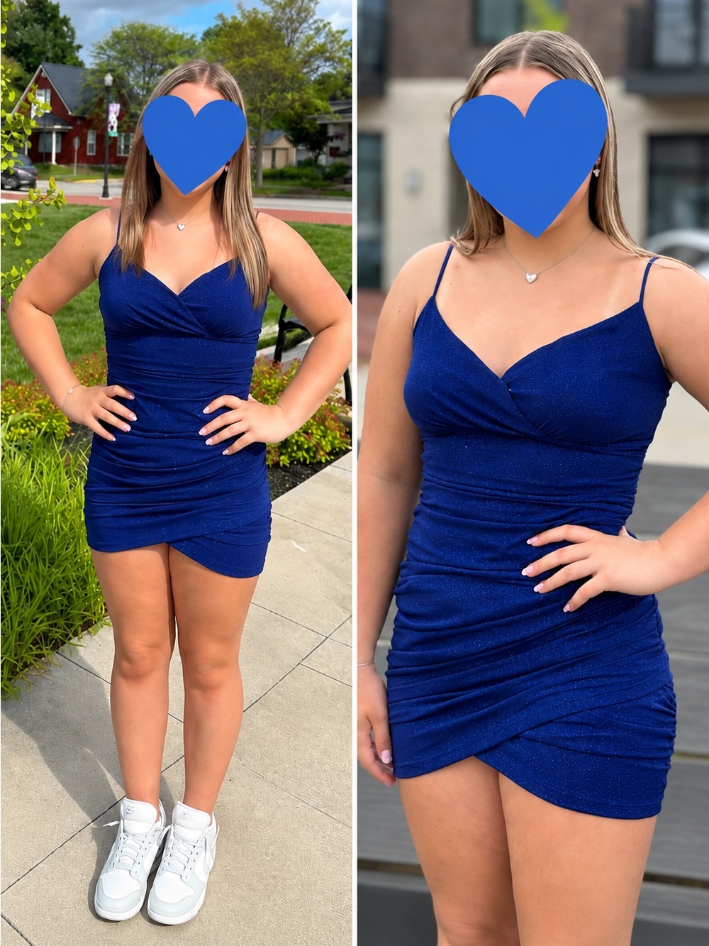 Windsor Royal Blue Shimmer Ruched Spaghetti Strap Mini Dress